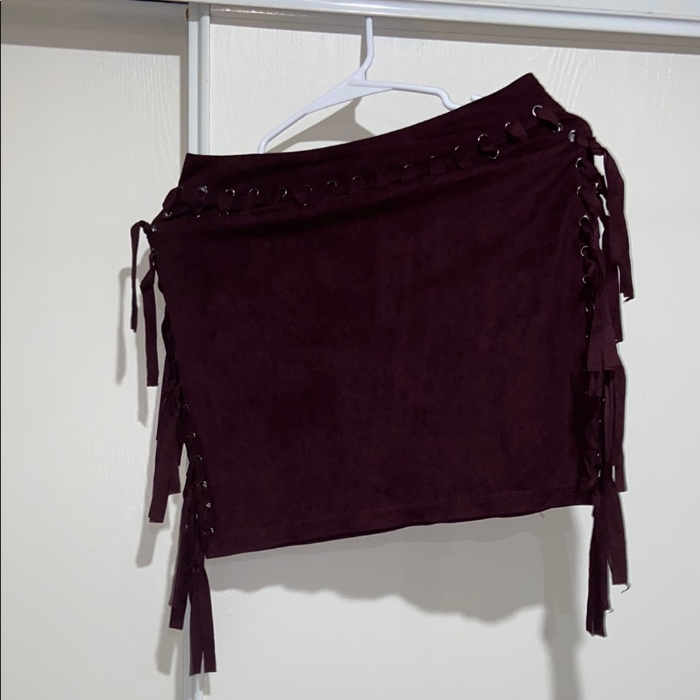 POL Deep Burgundy Lace-Up Mini Skirt